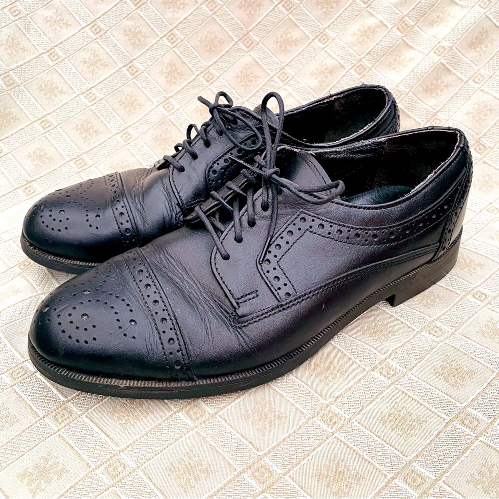 DEXTER Brogue Leather Cap Toe Oxford Black 8M 8 Wingtip Dress Shoes Men Formal